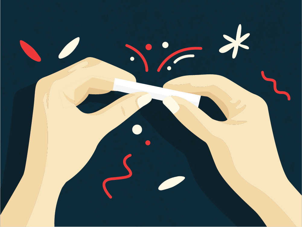 Illustration of hands rolling a cannabis joint with paper, filter tip, and ground weed on a textured background