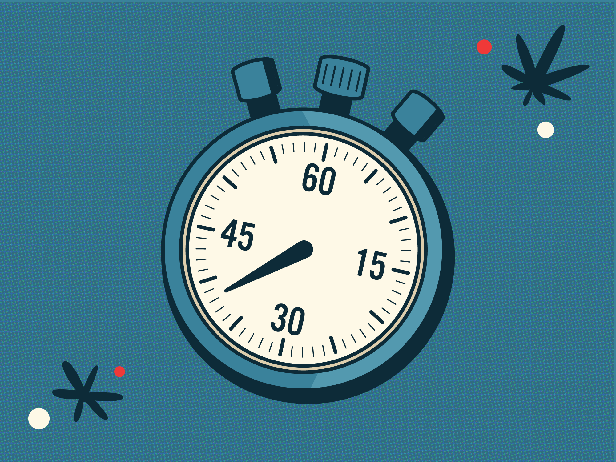 Retro vector stopwatch illustration representing cannabis effects timing and onset duration.